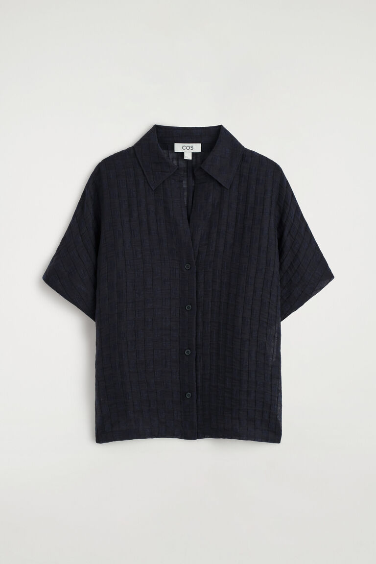 เสื้อเชิ้ตผ้าลินินผสมลายจุดแบบแจ็คการ์ด