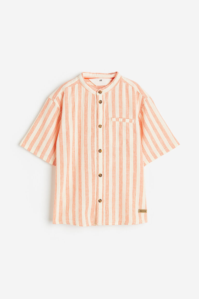 Classic Cotton Linen Short Sleeve Grandad-Natural Ecru main image 1
