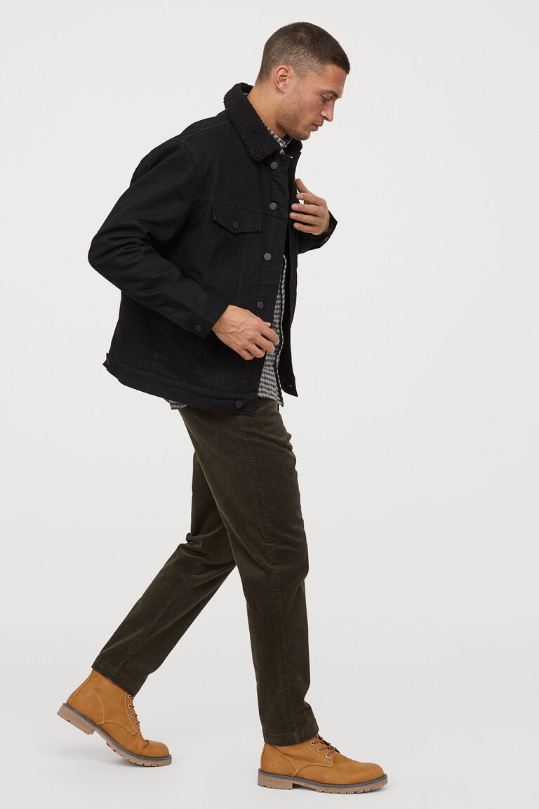 Pile-lined denim jacket