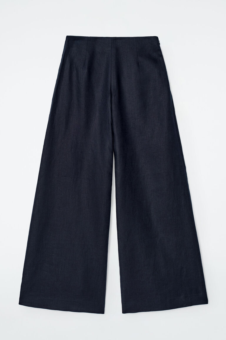LINEN WIDE-LEG TROUSERS