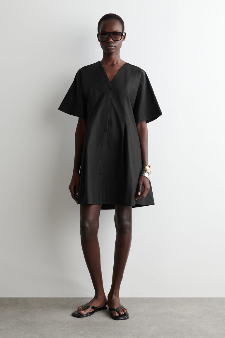 PLEATED A-LINE MINI DRESS