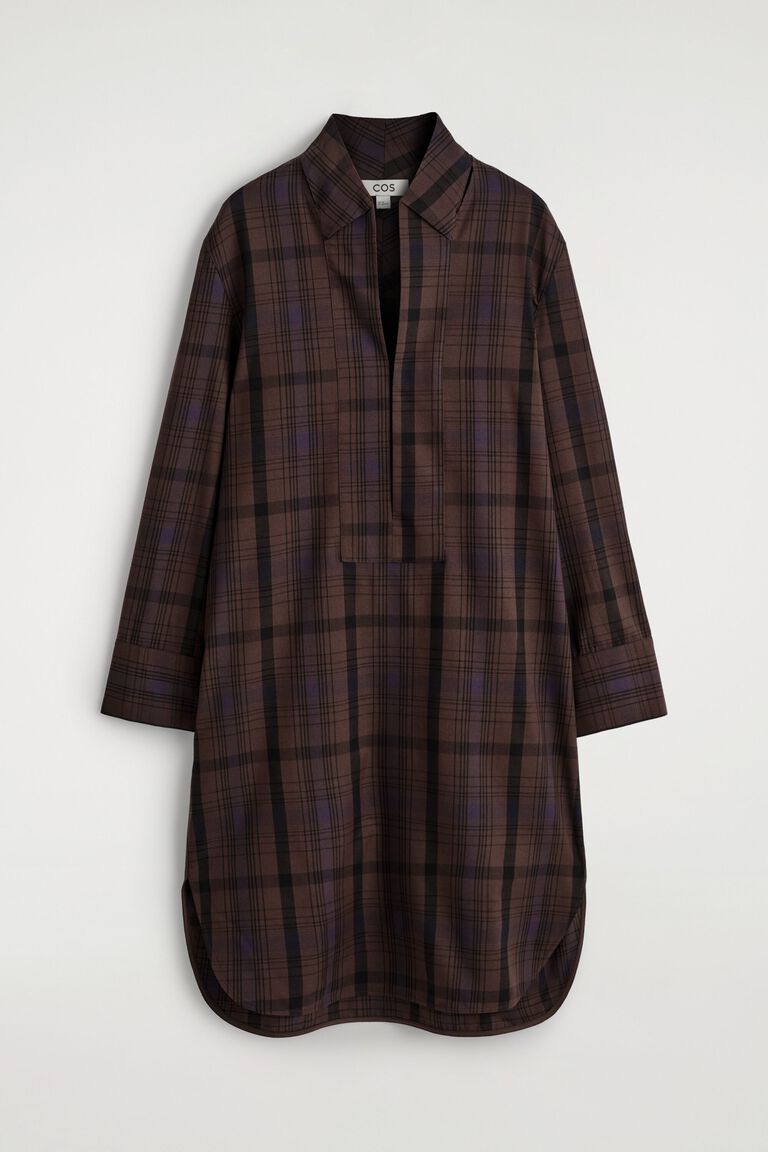 CHECKED WOOL-BLEND SHIRT DRESS