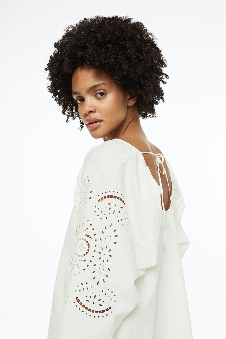 Nashi Broderie Anglaise Monogram Dress in White