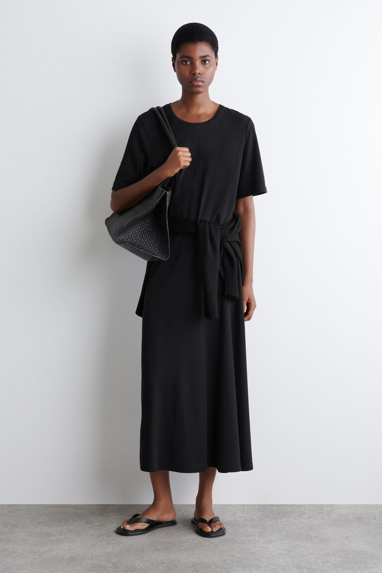 DRAPED COTTON MIDI DRESS