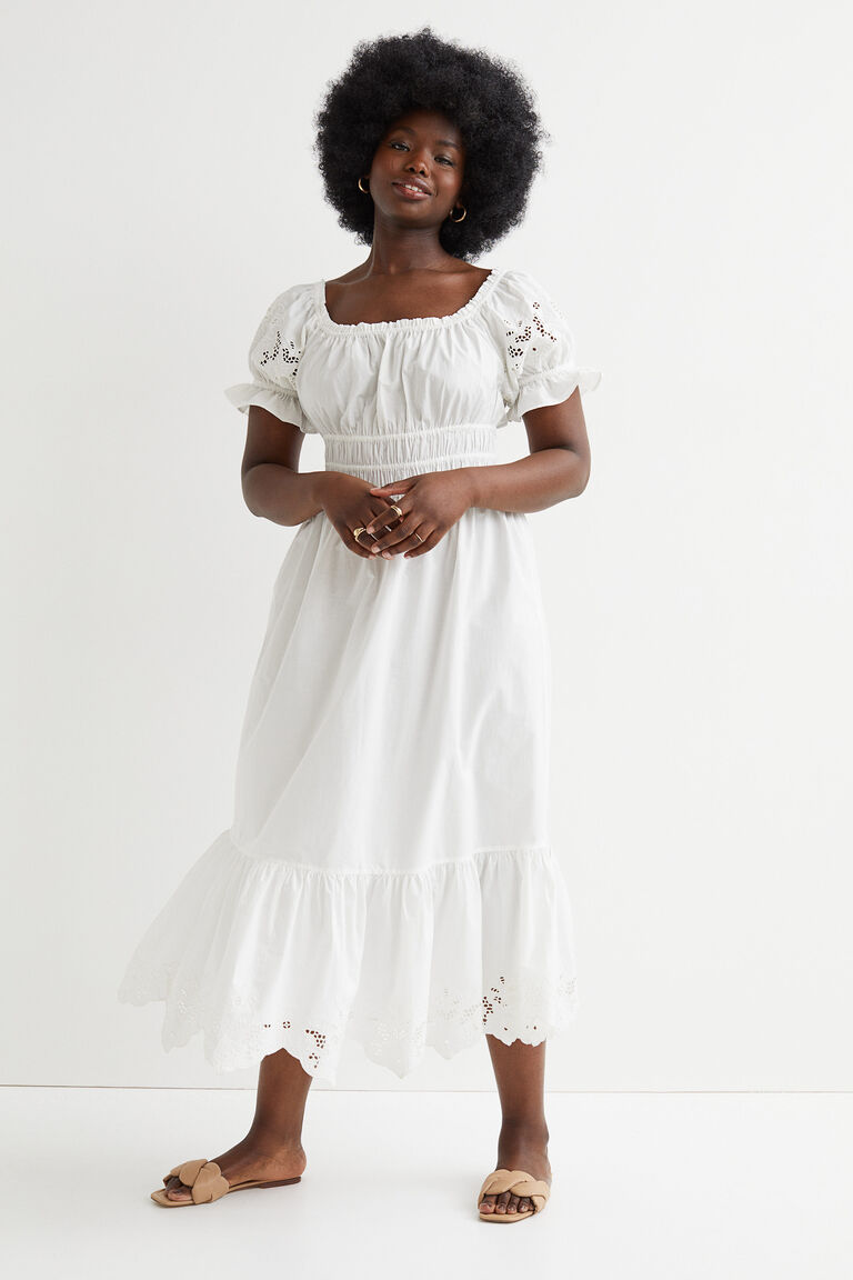 Off-the-shoulder broderie anglaise-detail dress
