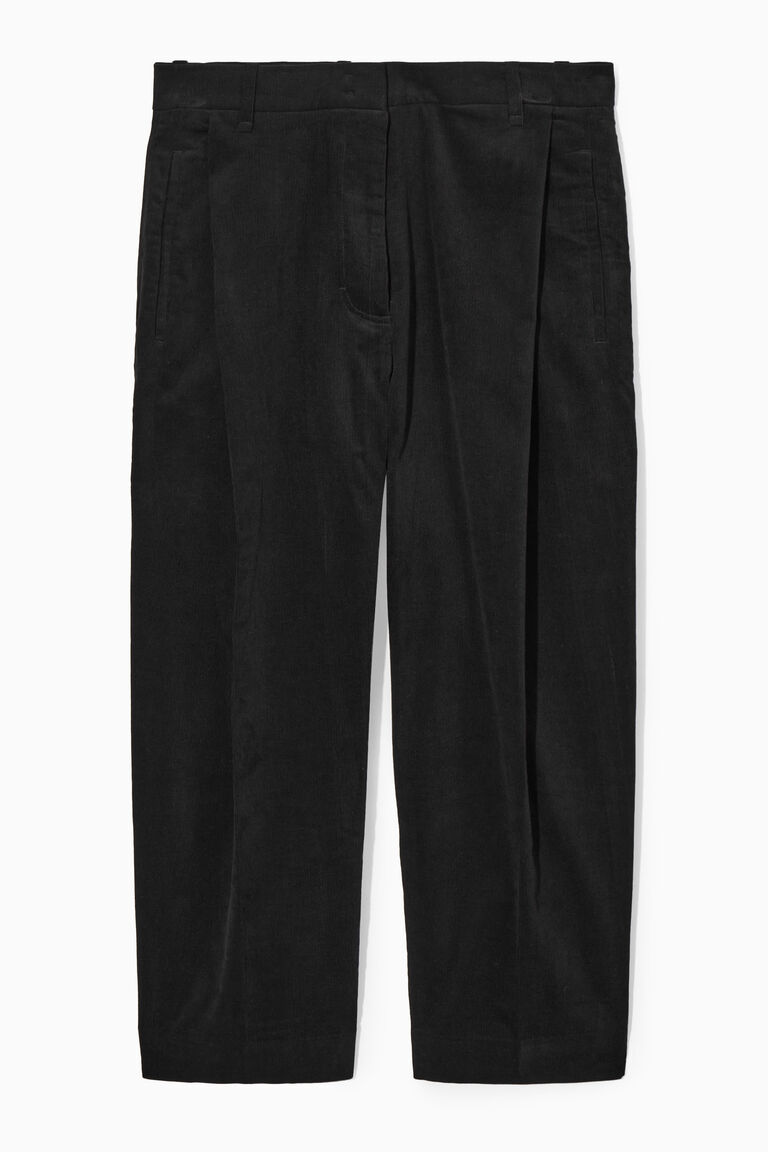 PLEATED BARREL-LEG CORDUROY TROUSERS