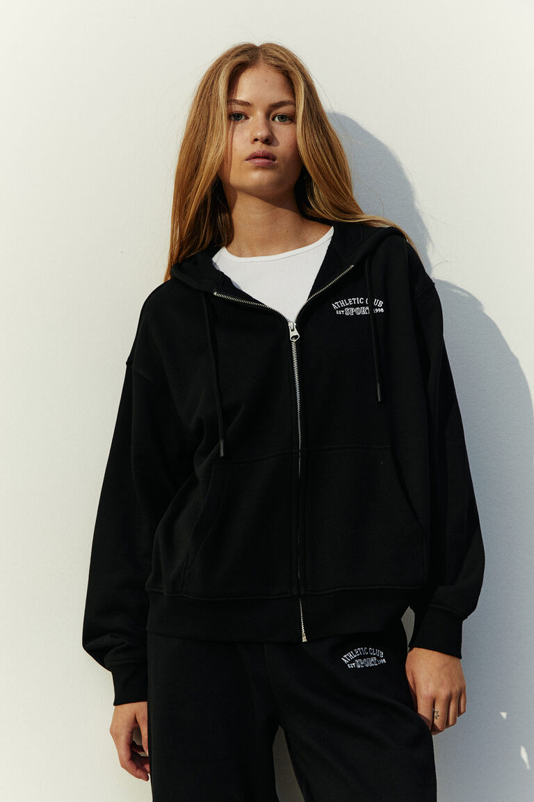 Embroidered zip-through hoodie