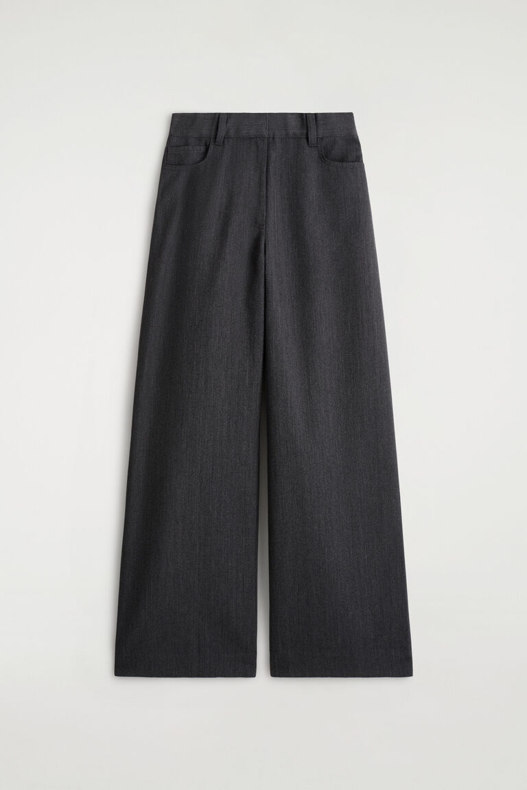 กางเกงขายาวผ้าขนแกะผสม ขากว้าง ทรงปกติ