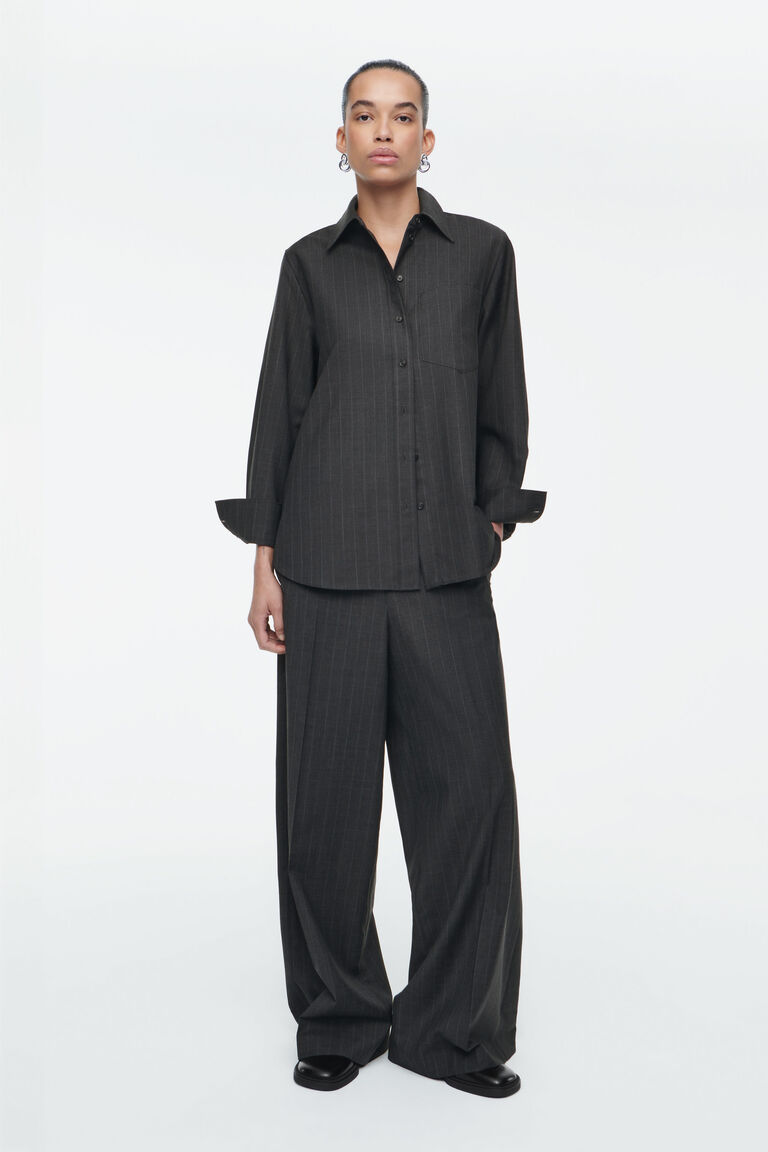 REGULAR PINSTRIPED WOOL WIDE-LEG TROUSERS