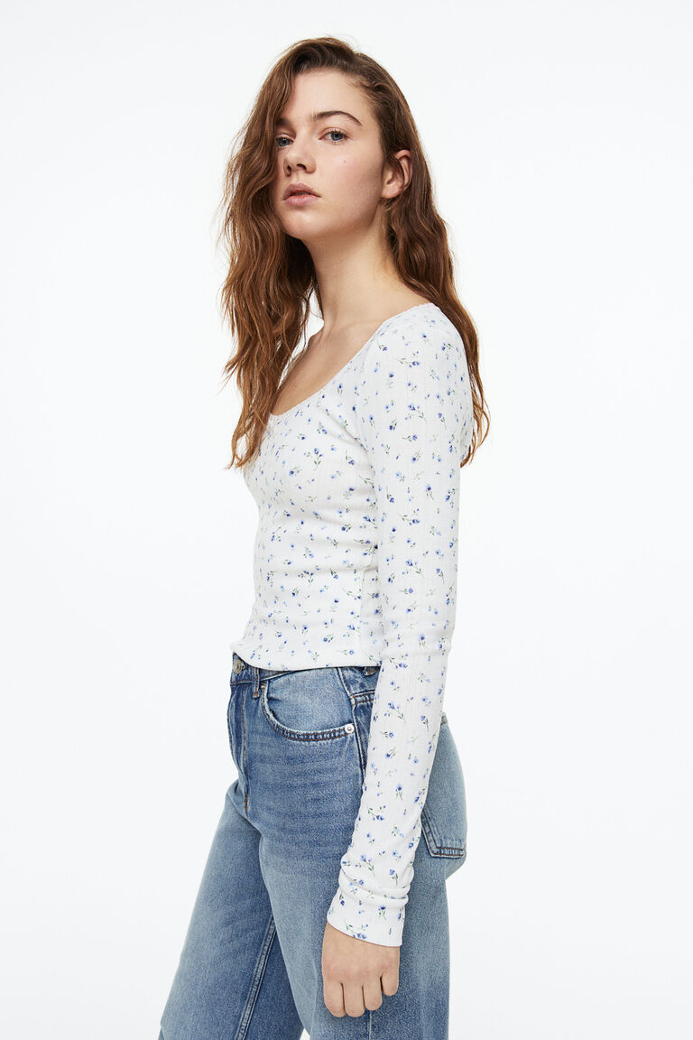 Lacetrimmed pointelle jersey top