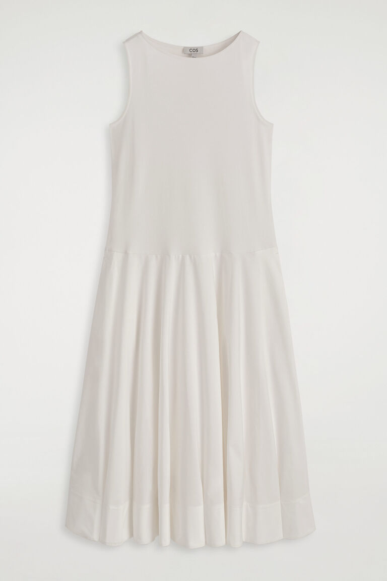 BOAT-NECK COTTON A-LINE MIDI DRESS