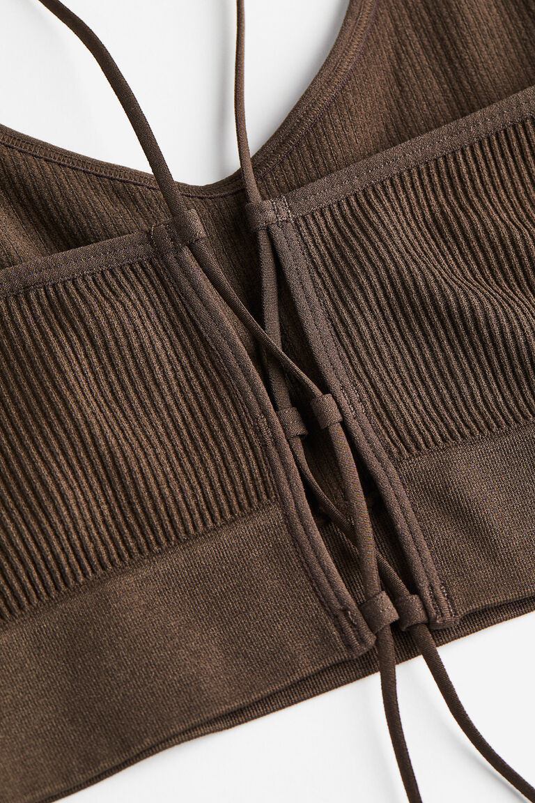 View of Seamless lacing-detail halterneck top