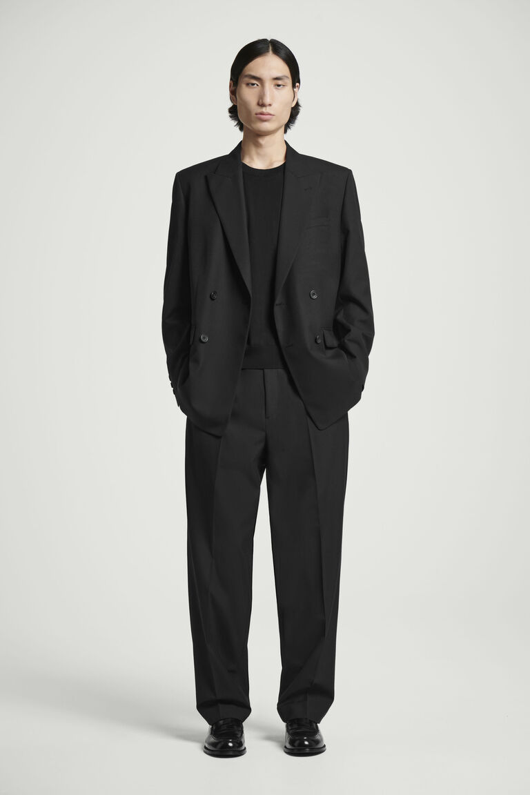 RELAXED WOOL-HOPSACK STRAIGHT-LEG TROUSERS