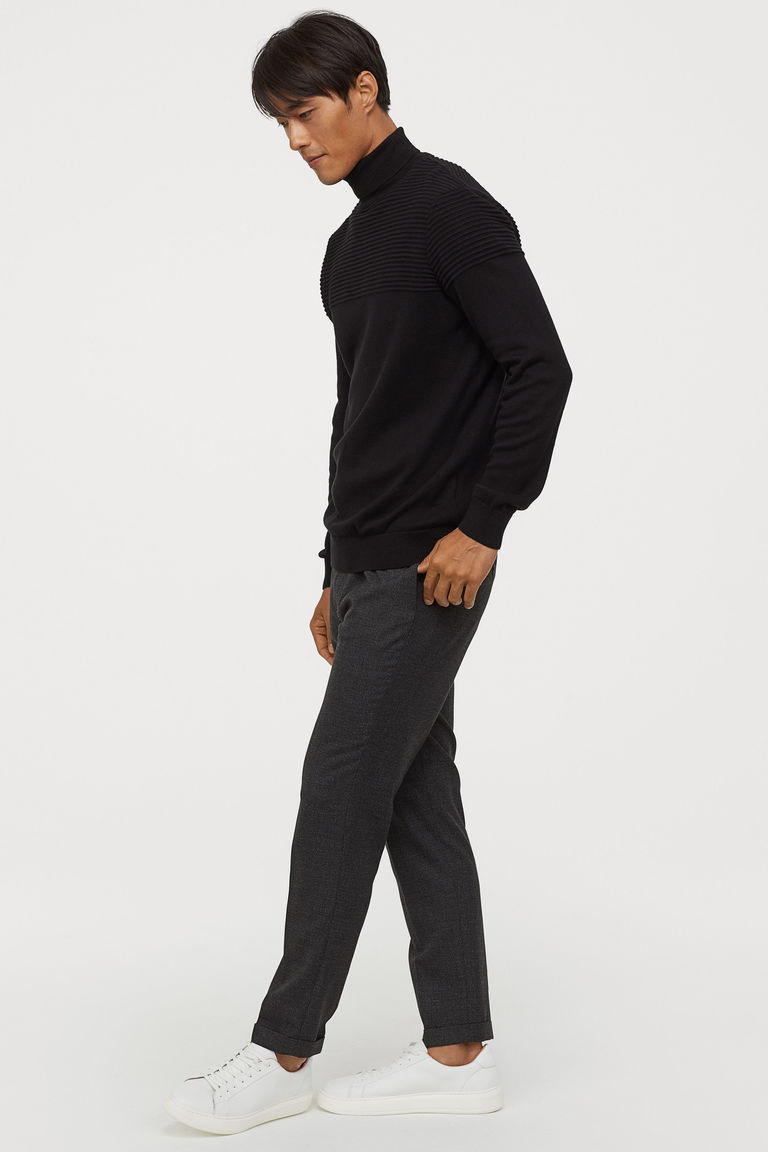 black fine knit polo neck