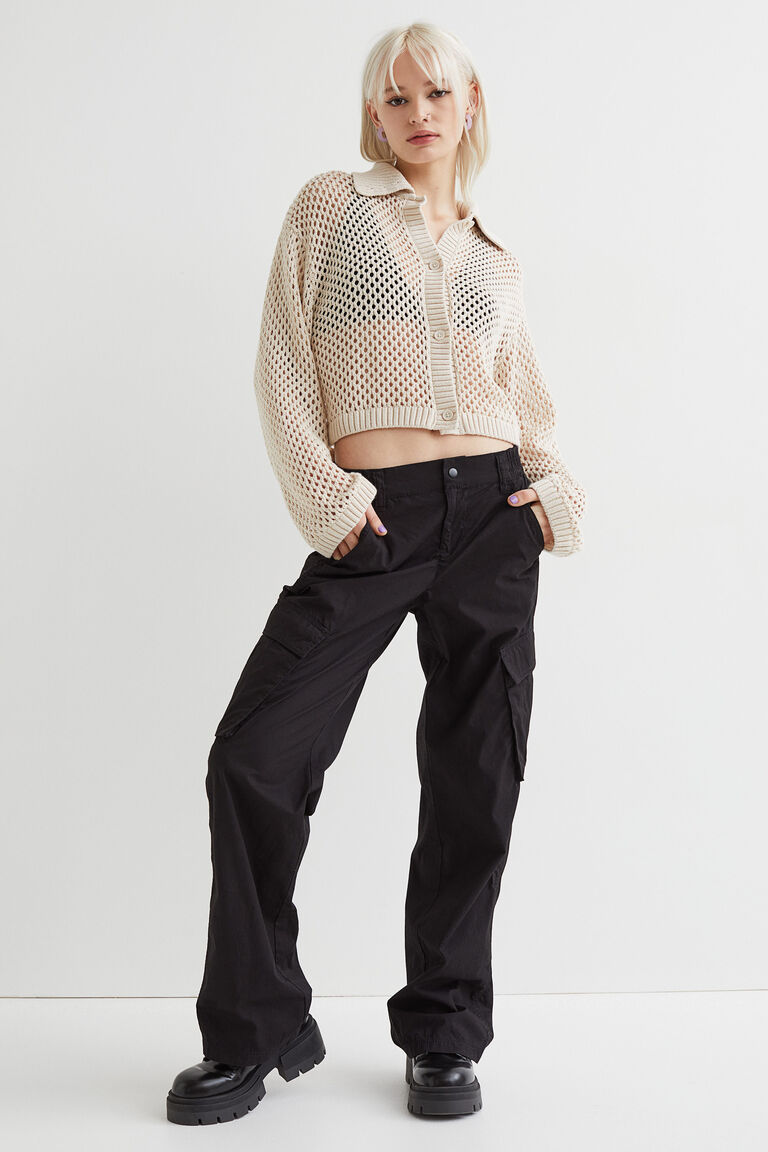 Collared meshknit cardigan