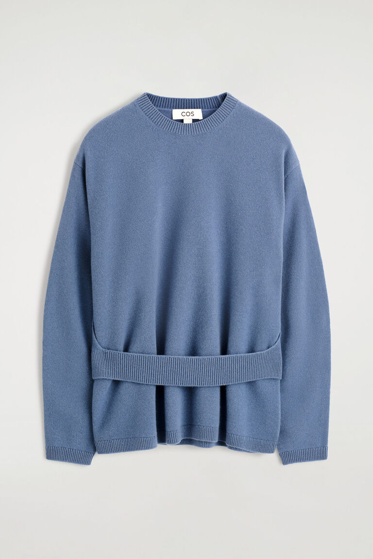 BELT-DETAIL MERINO WOOL JUMPER