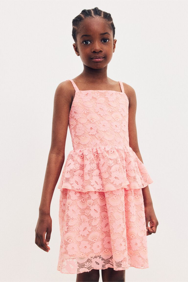 Flounce-trimmed lace dress