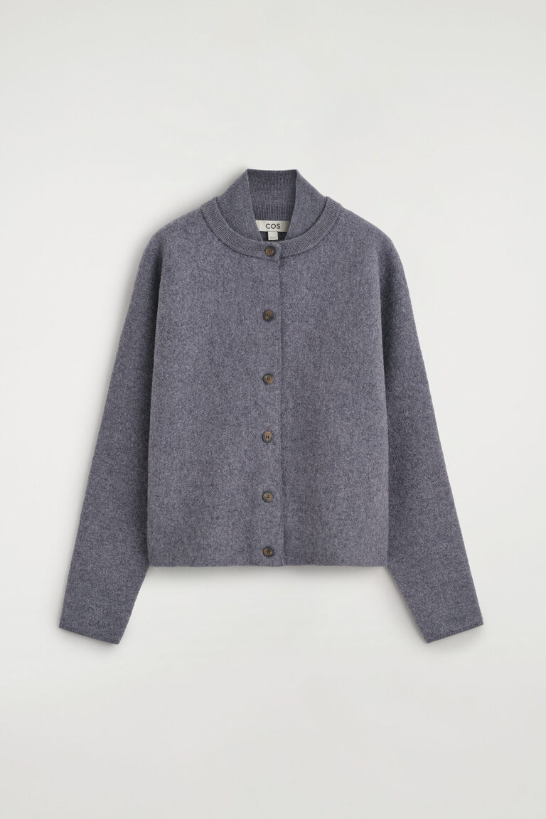 LAYERED-COLLAR BOILED WOOL CARDIGAN