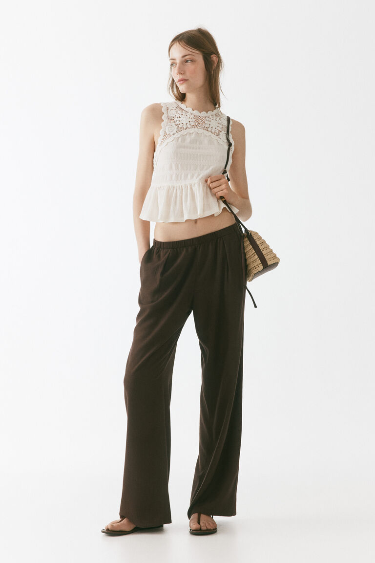 Wide linen-blend trousers