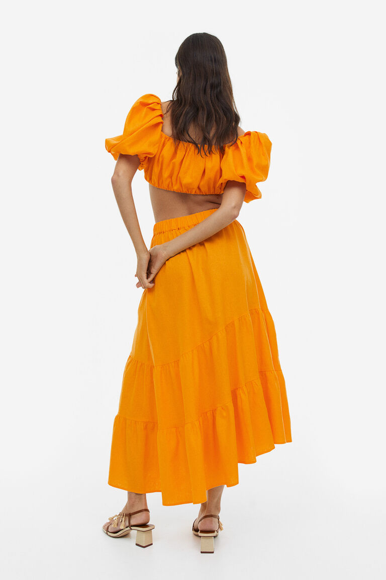 Asymmetric linenblend skirt