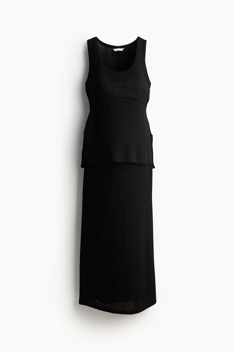 2-Piece Fitted Pocketed Ribbed Stretch Knit Top and Bottom Set