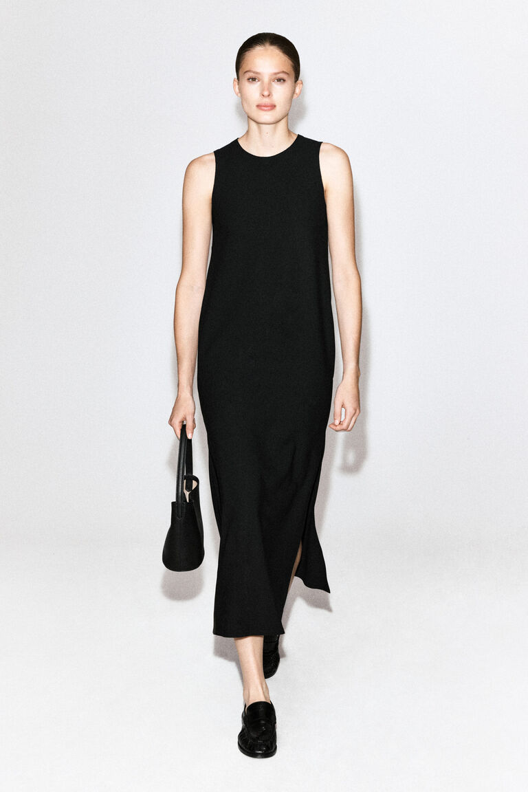 SLEEVELESS CREPE MIDI DRESS