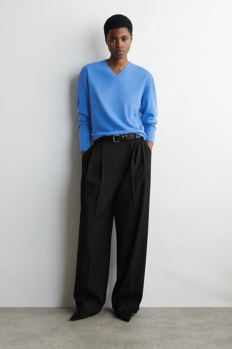 RELAXED TWILL WIDE-LEG TROUSERS