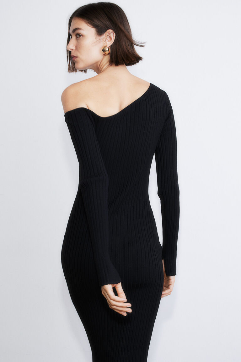One Shoulder Knit Midi Dress