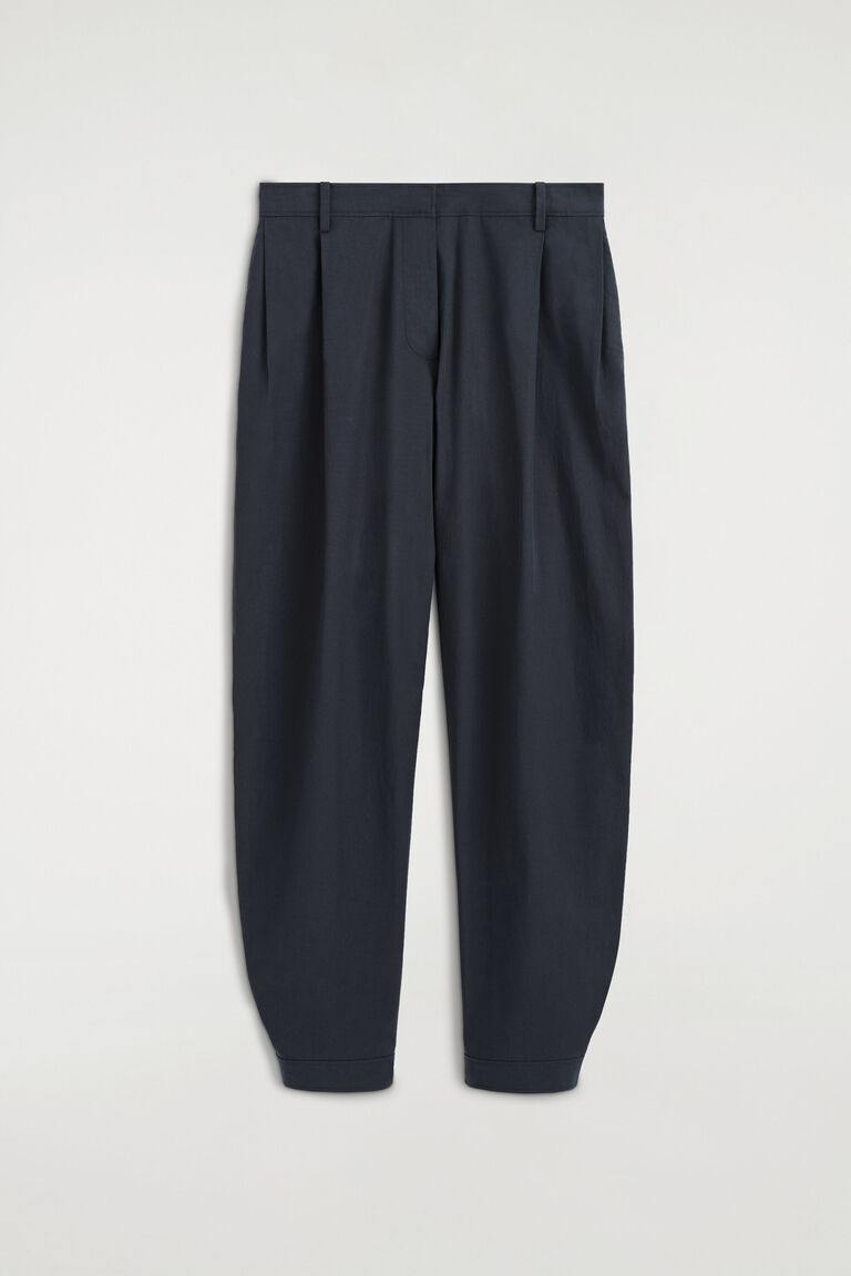 COTTON-BLEND BARREL-LEG TROUSERS