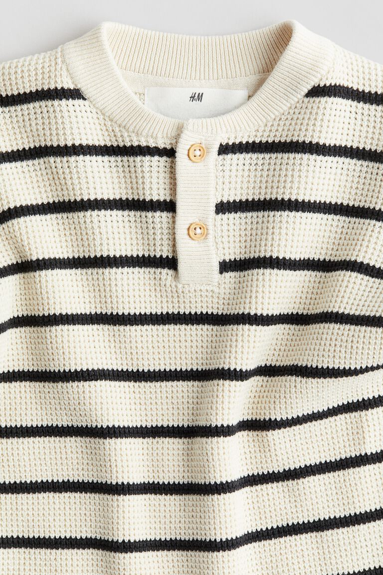 さらに100円引◆WAI KEI◆Stripe henley neck half sleeve knit BKE Waffle Knit Henley - Women's Shirts & Blouses in Steeple