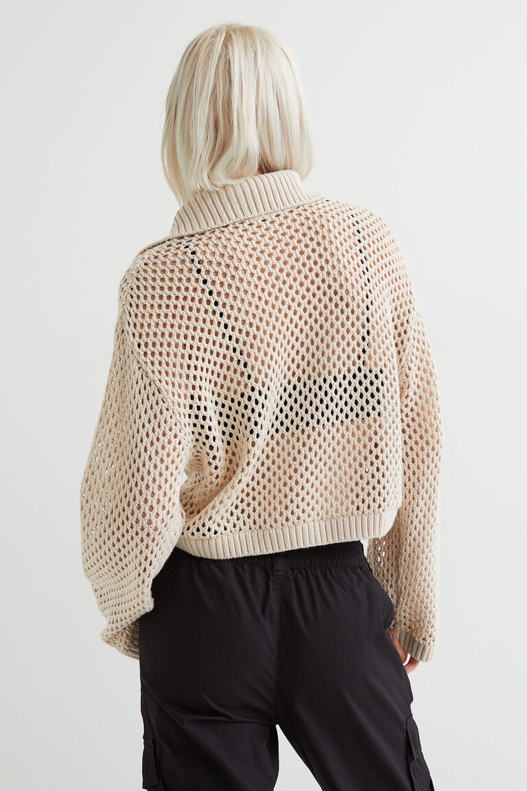 Collared meshknit cardigan