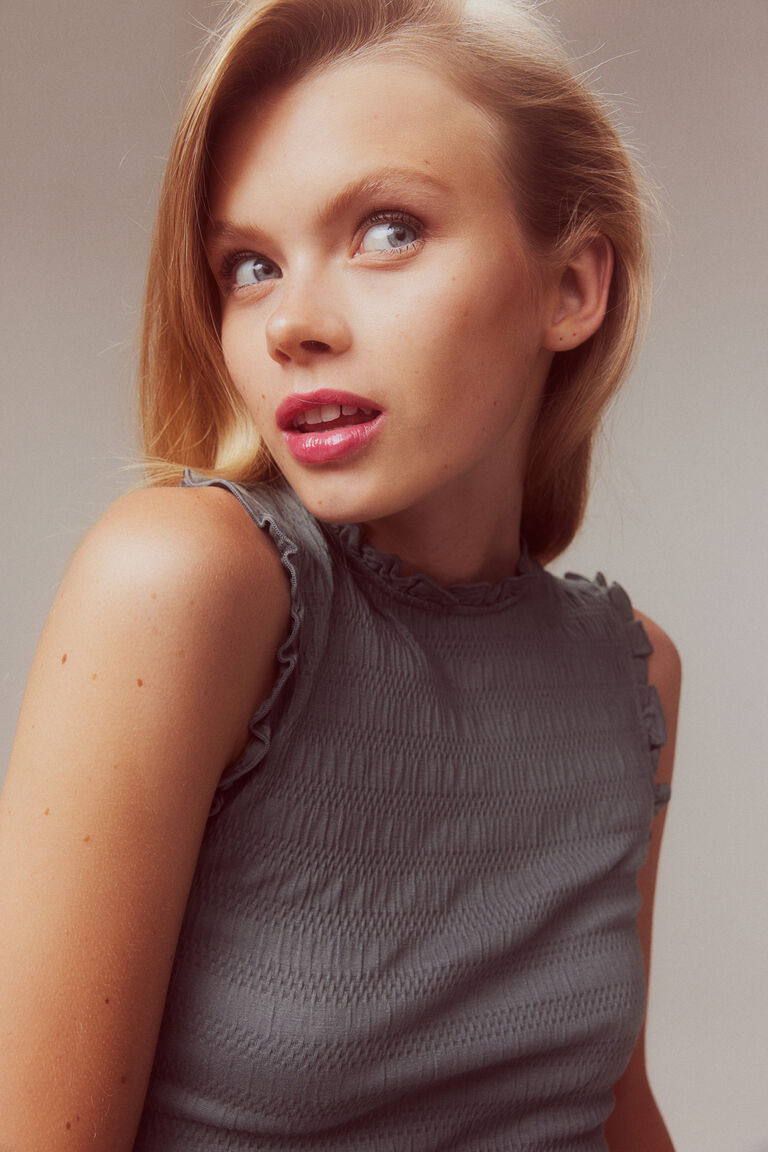 Smocked jersey top
