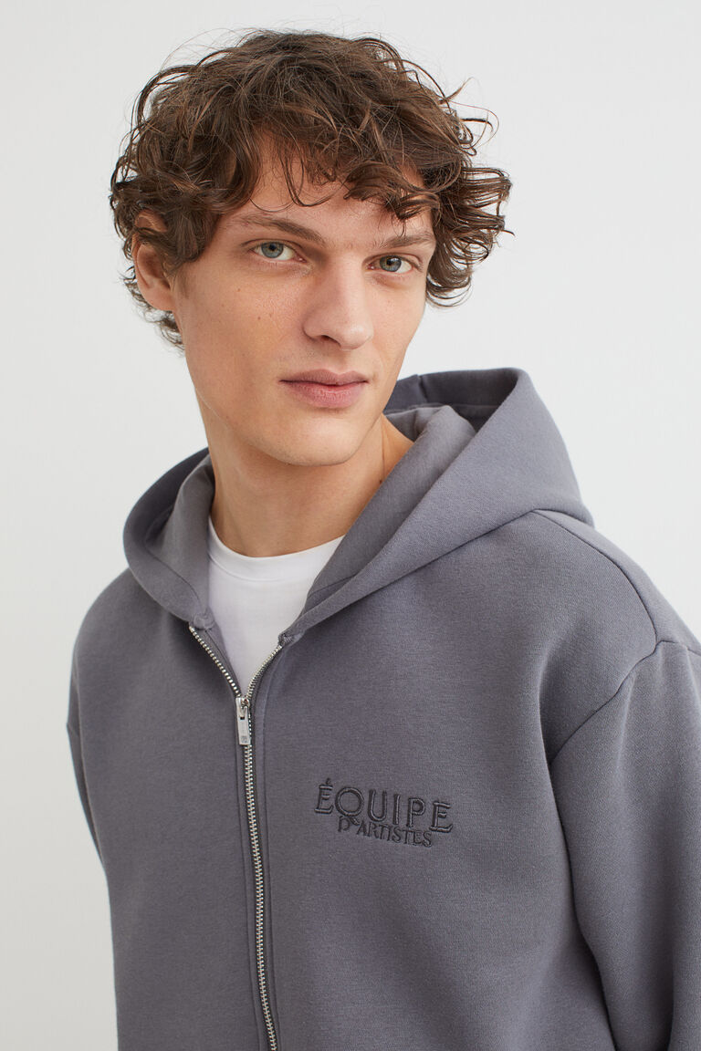 Relaxed Fit embroiderydetail zipthrough hoodie
