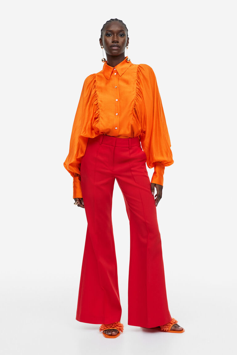 Balloon-sleeved Wrap Blouse