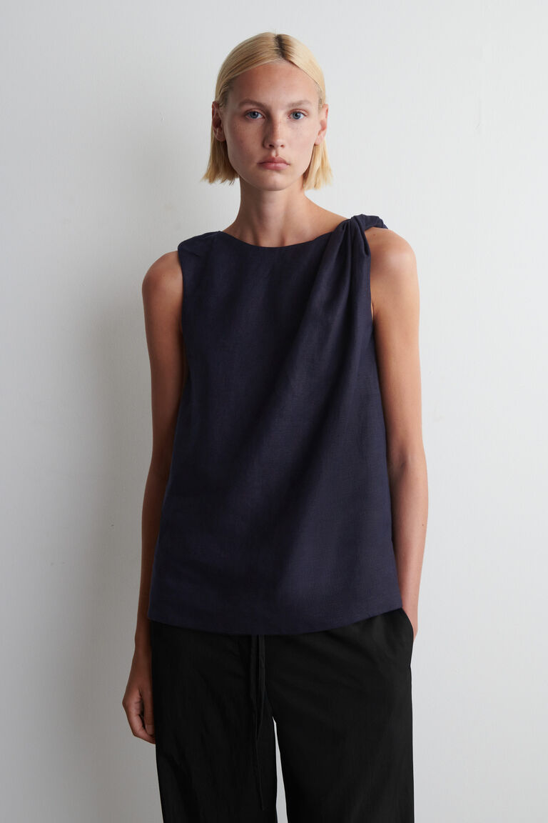 TWISTED-DETAIL LINEN TOP