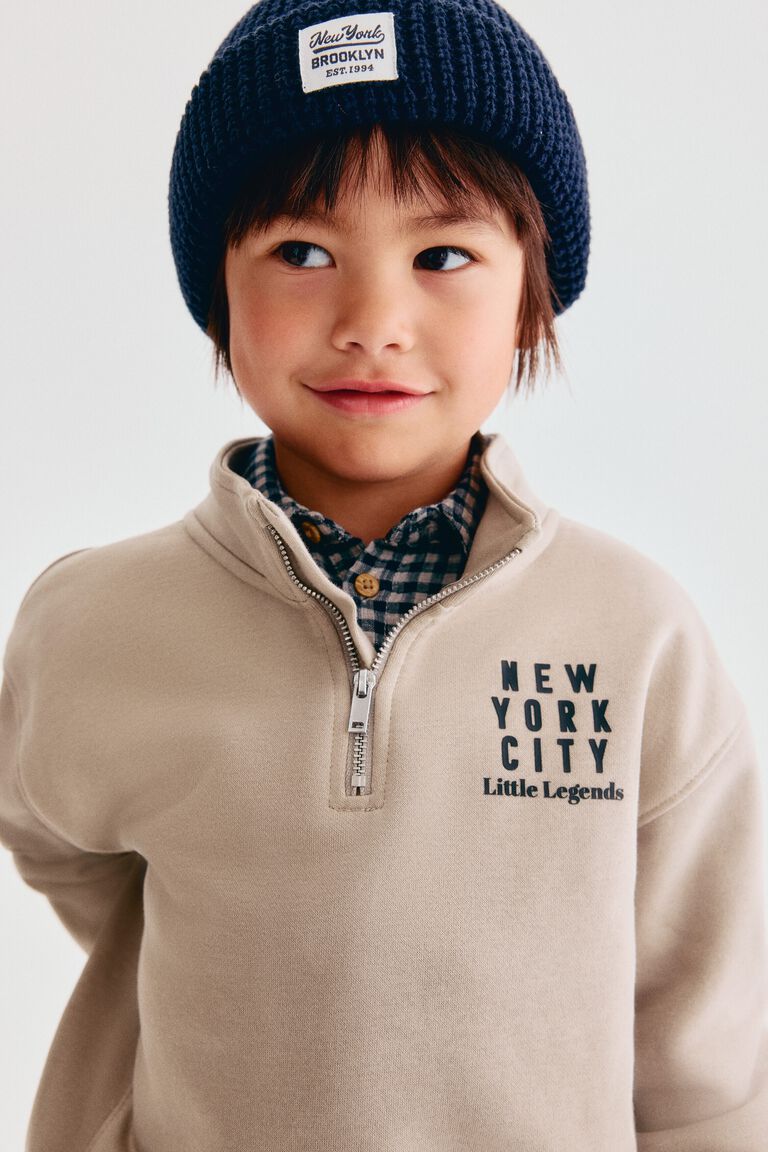 Zip-top brushed-inside sweatshirt
