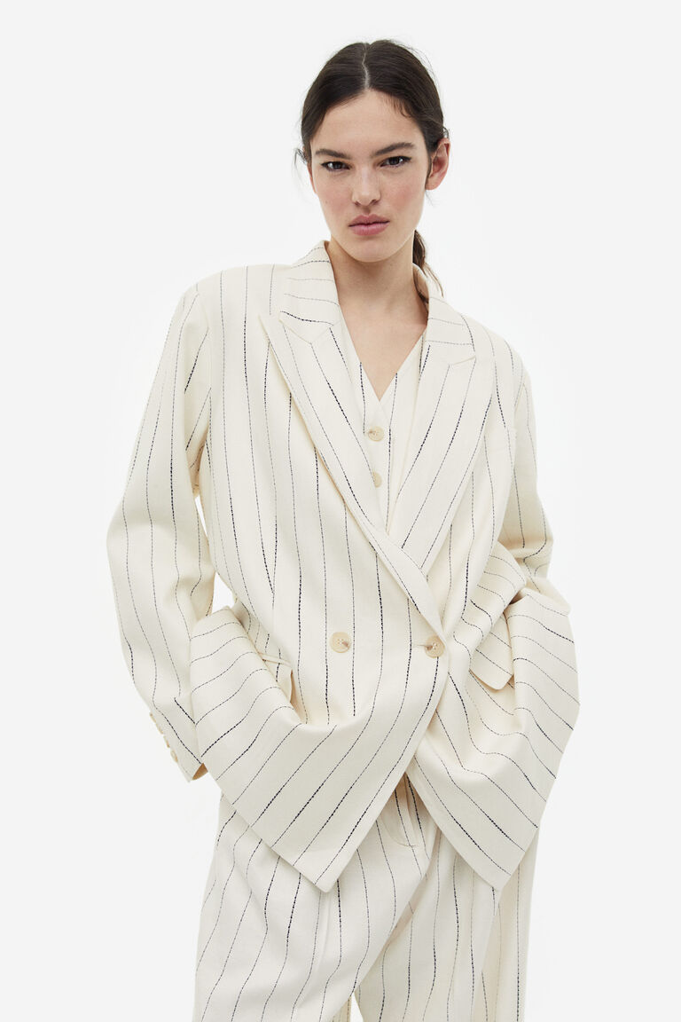 White Linen Blend Sleeveless Blazer And Trousers Set