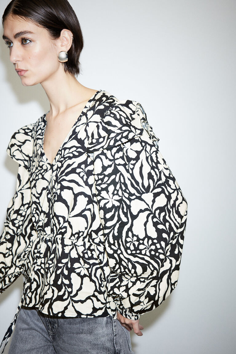Printed Frill Trim Off-Shoulder Blouse