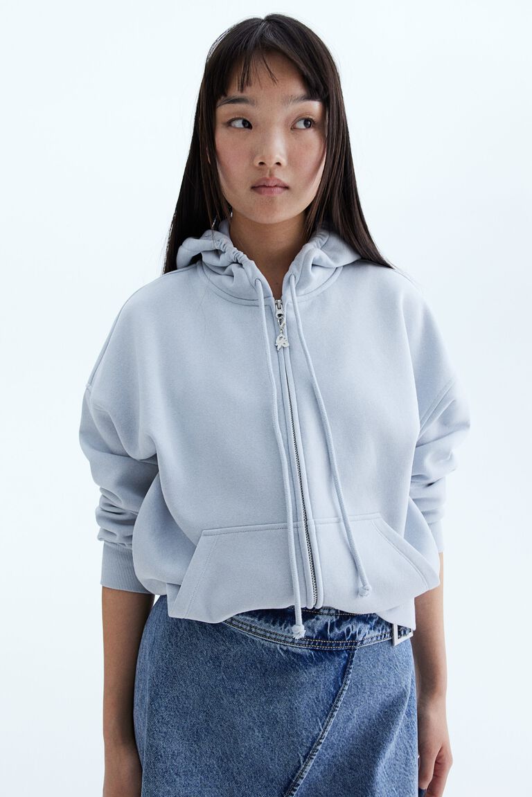 Oversized motif-detail zip-through hoodie
