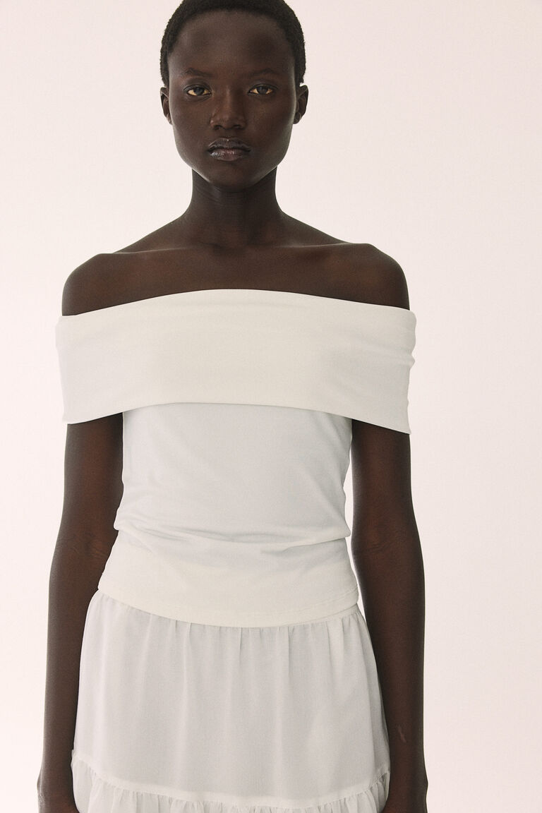 off−shoulder jersey top Off Shoulder Jersey Top Beige | NA-KD