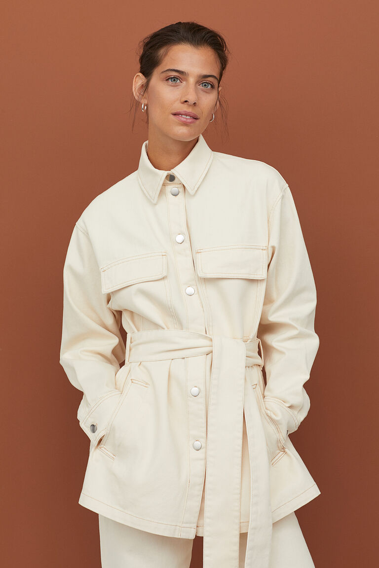 tie belt denim shirt