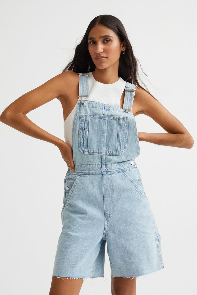 Denim dungaree shorts