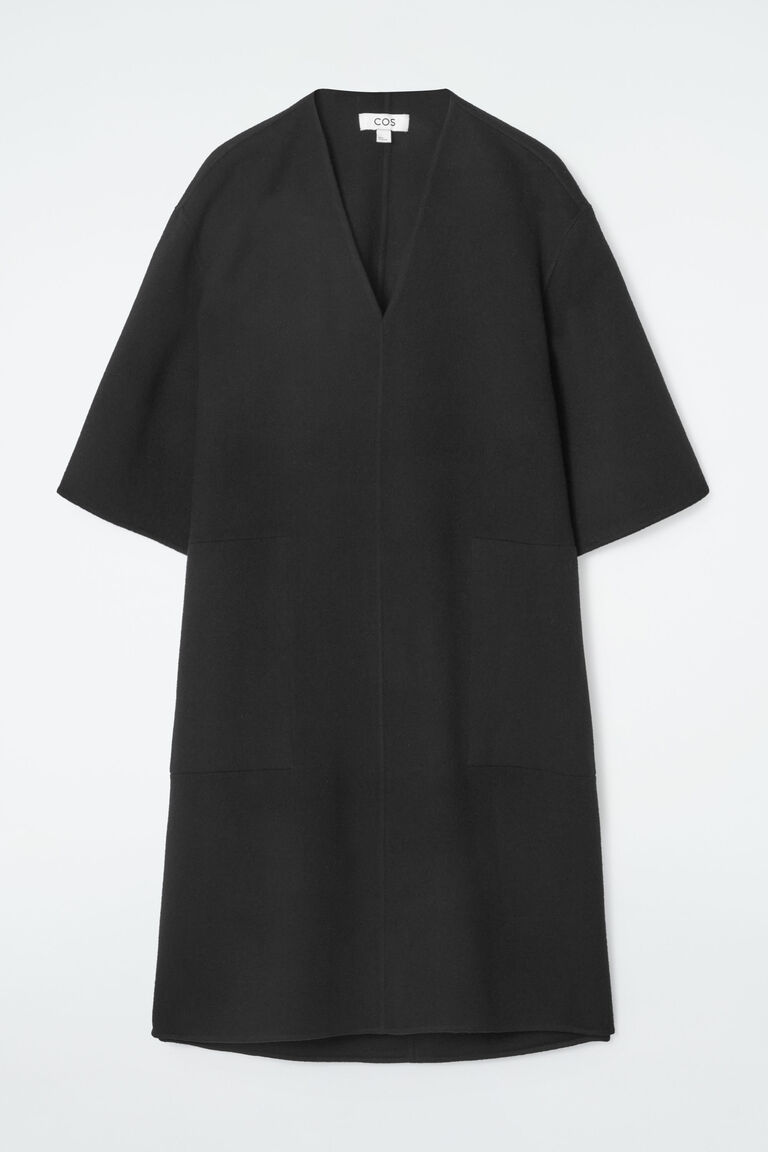 COS V-Neck Knitted Wool Cape in DARK BEIGE | endource