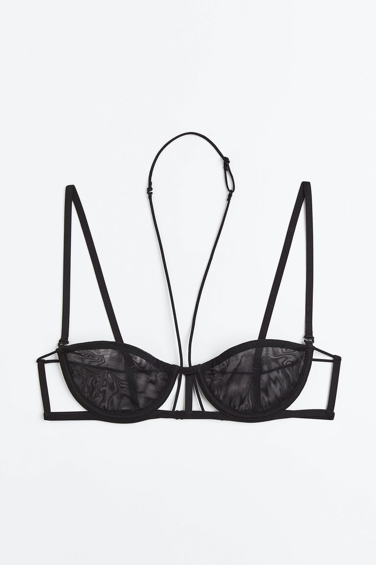 Nonpadded underwired mesh bra