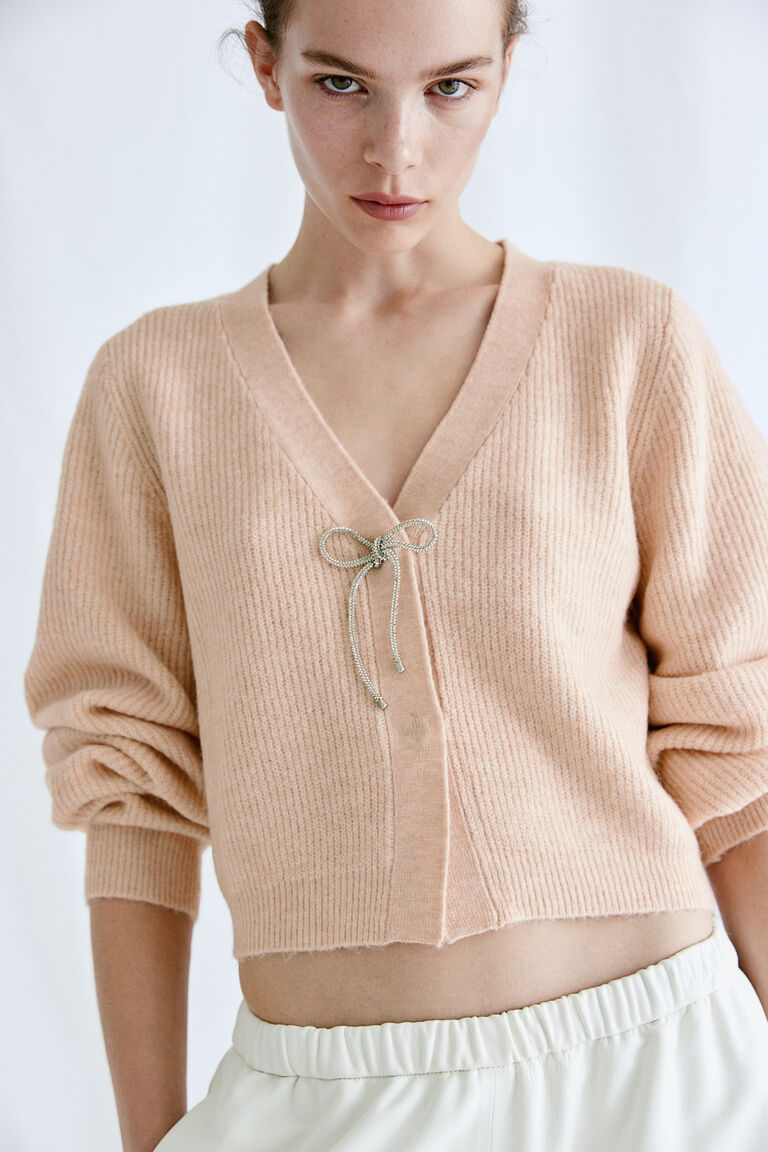 yilon ROSE RIBBON CARDIGAN ivory