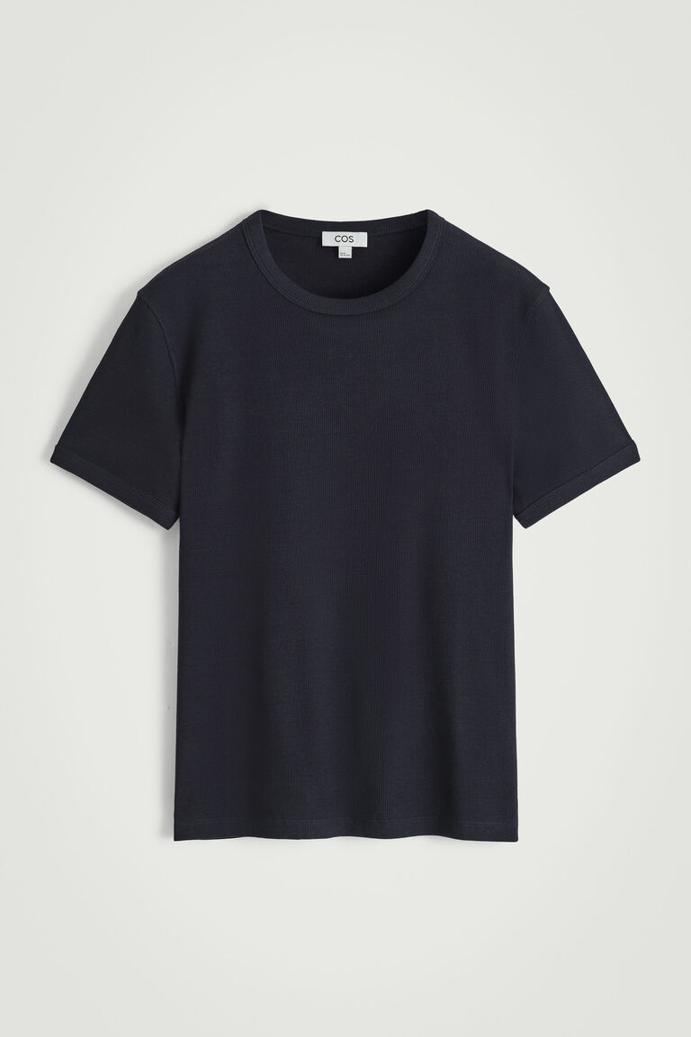 เสื้อยืดแขนสั้น ผ้าฝ้ายถักลายริ้ว ทรงสลิม