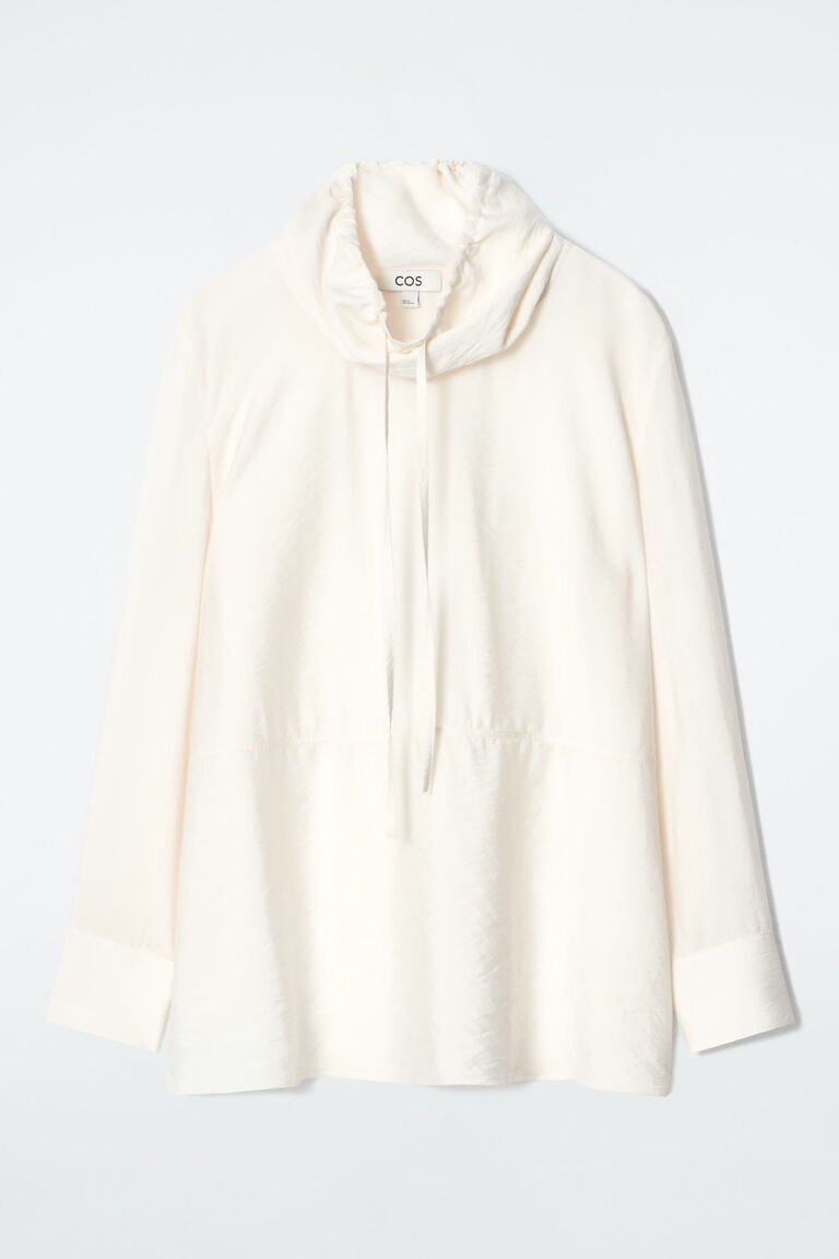 DRAWSTRING FUNNEL-NECK BLOUSE