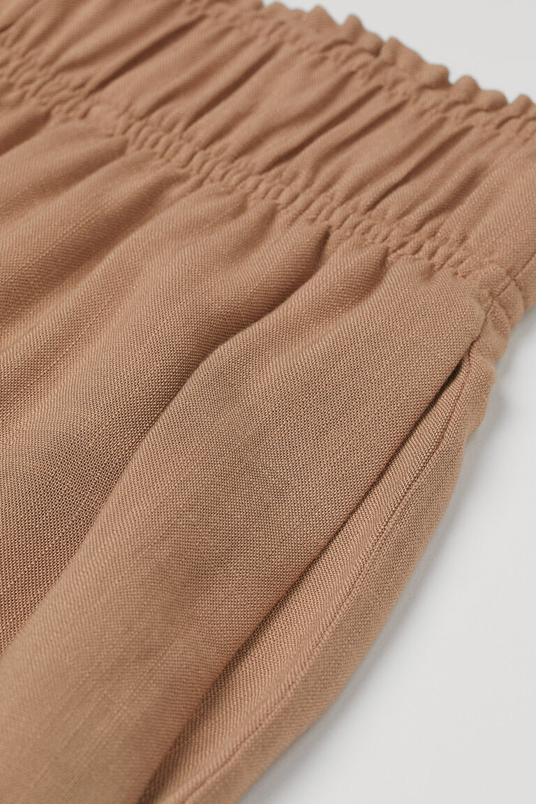 High Waist Stretchy Cropped Slit Trousers Nougat