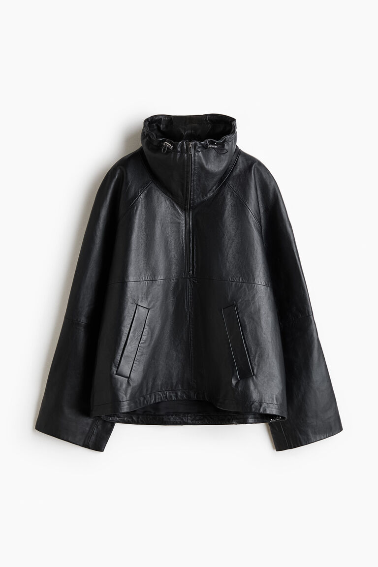 レザージャケット leather anorak black S Oversized leather anorak