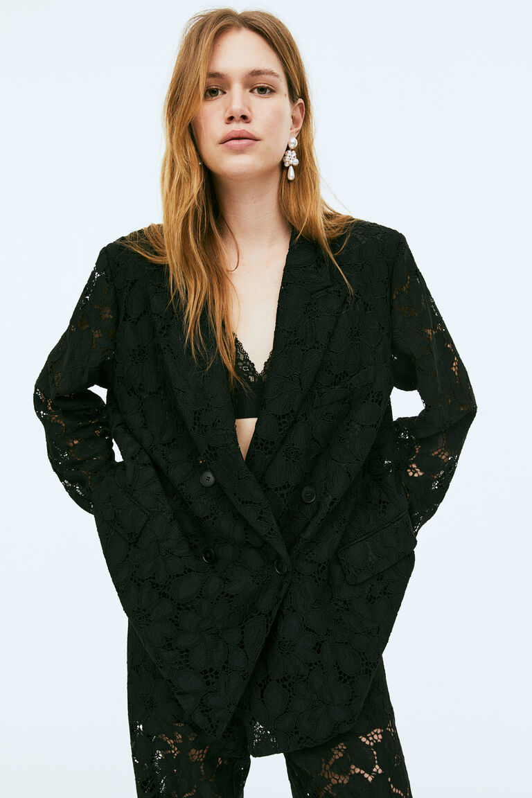 Women's Black Splicing Lace Trousers